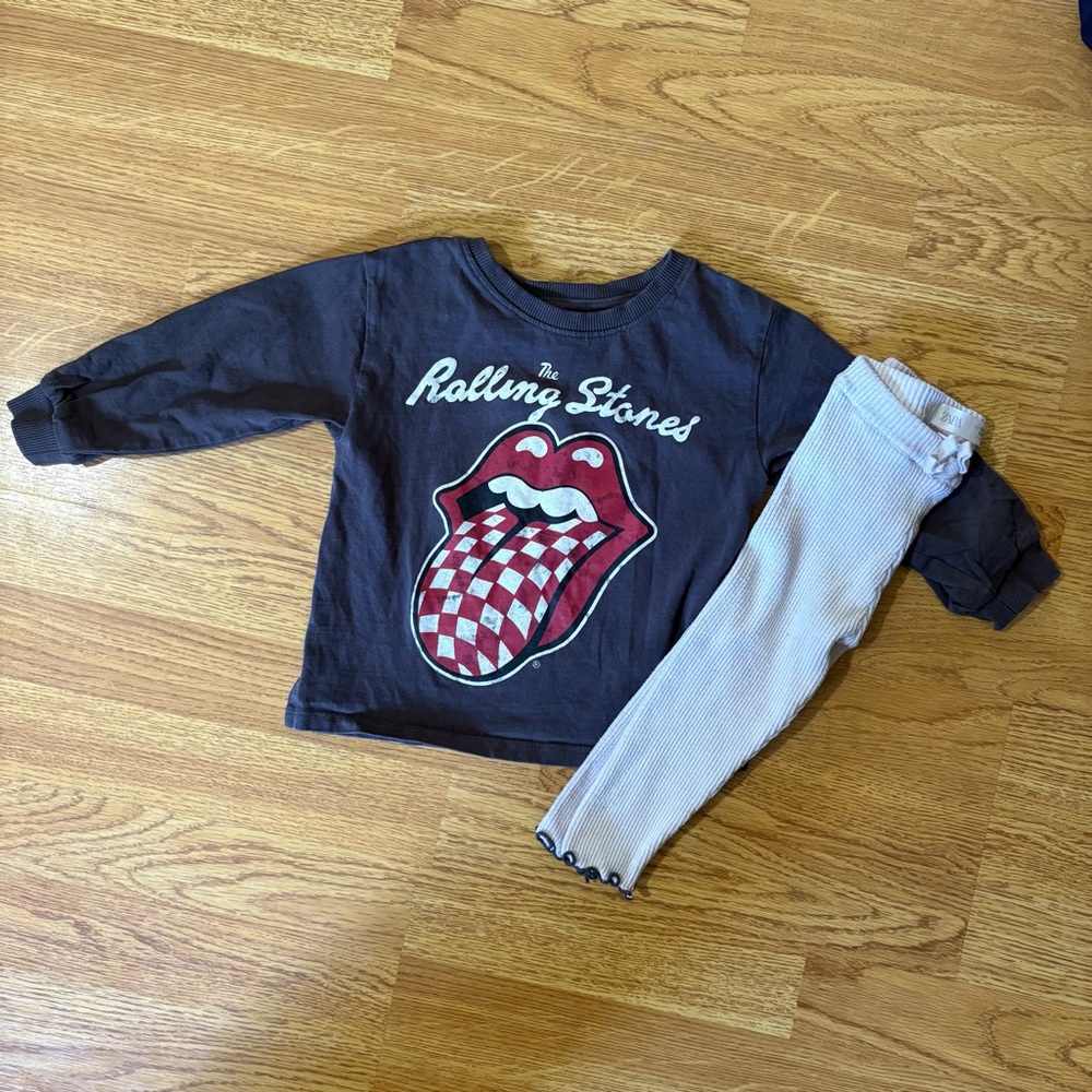Zara kids Rolling Stones Graphic long sleeve Tee and pants set size 18-24 months